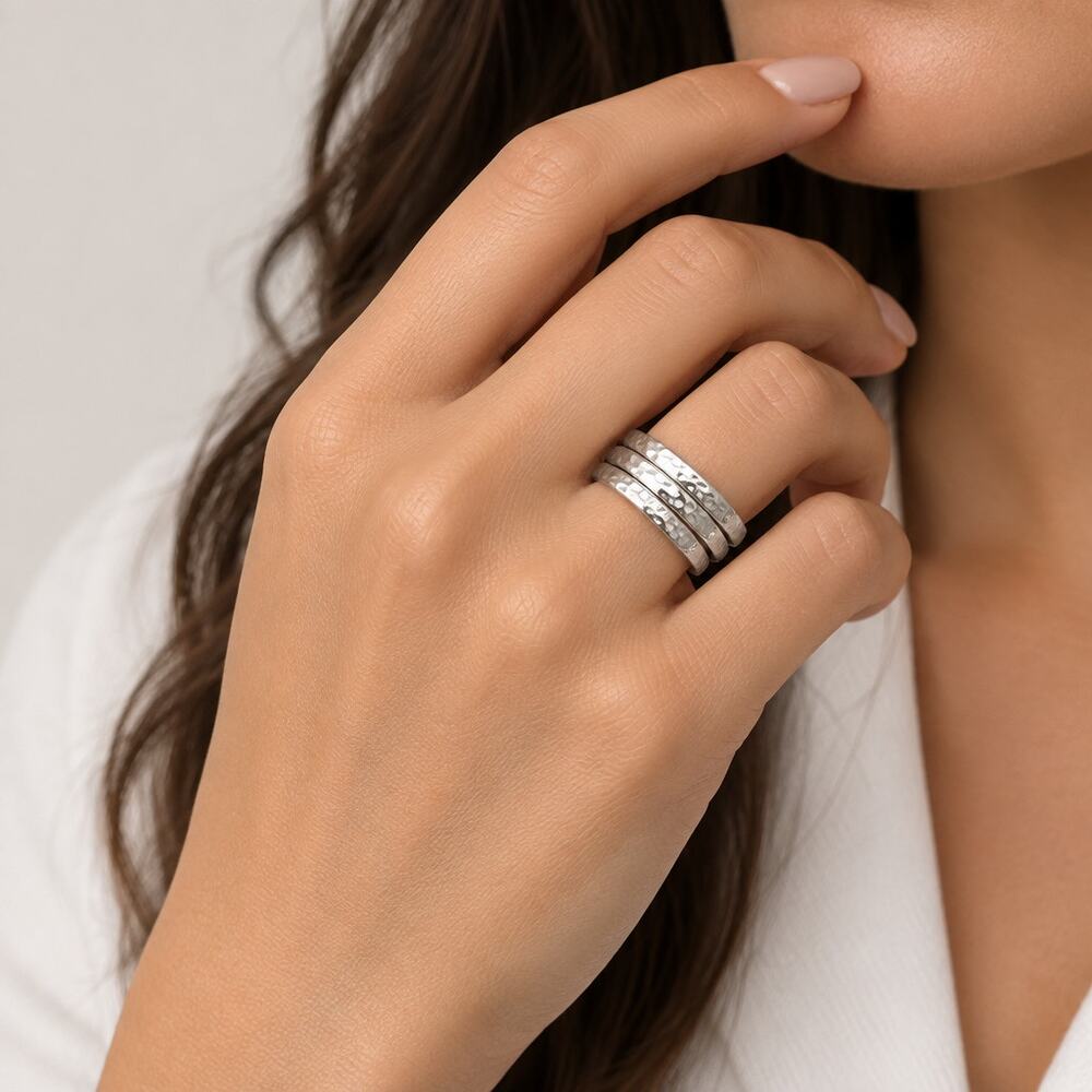 3 Piece 925 Silver Ring Set Stackable Size 9